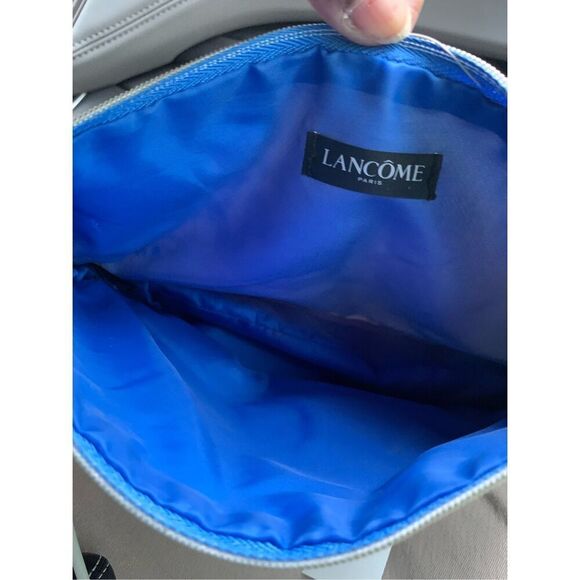 Lancôme Beige Canvas French Travel Pouch in Blue Stamps - Vintage Aesthetic - Picture 3 of 3